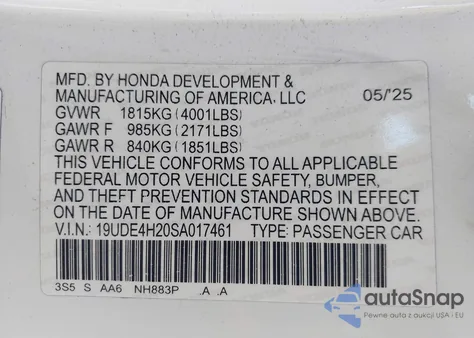 2025 Acura Integra z USA, uszkodzony, nr VIN 19UDE4H20SA017461